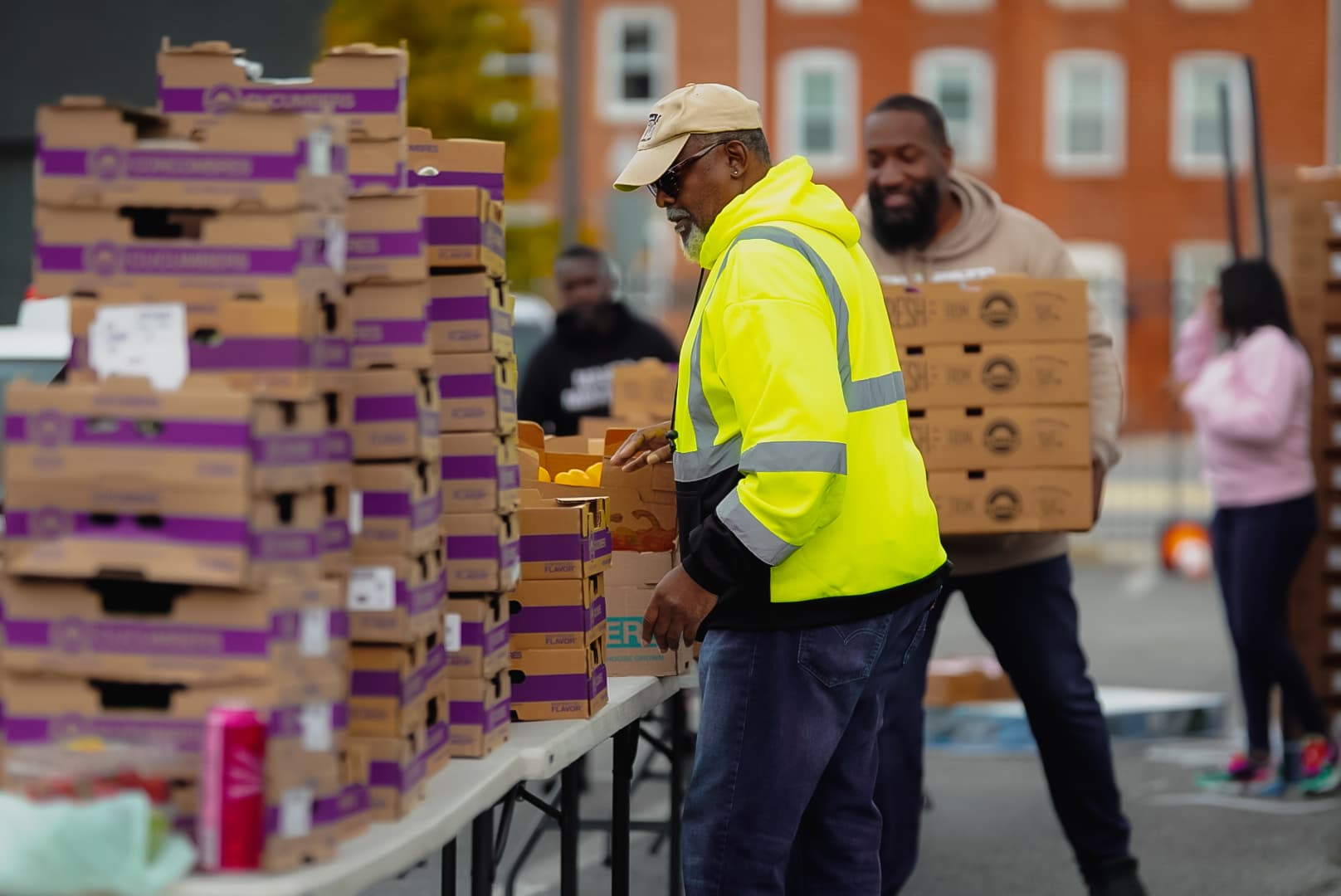 Team organizing food distribution